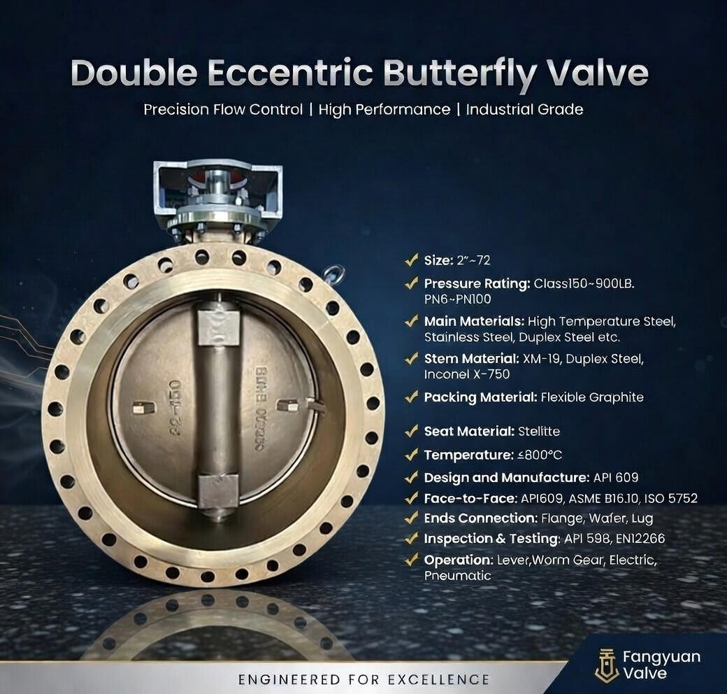 Double Eccentric Butterfly Valve for water treatment, utility lines, and power plants offering good sealing and durability